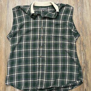 Sleeveless Flannel Shirt - Men Size Large Tall - 100% Cotton
